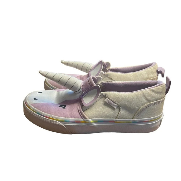 Vans Asher V Kids Unicorn Magic Rainbow Slip-On Sneakers Purple Canvas Missy 2.5 - Picture 4 of 8